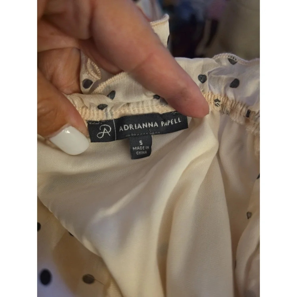 Adrianna Papell Cream Polka Dot Keyhole Ruffle Top Romantic Classic Boho RTL $89